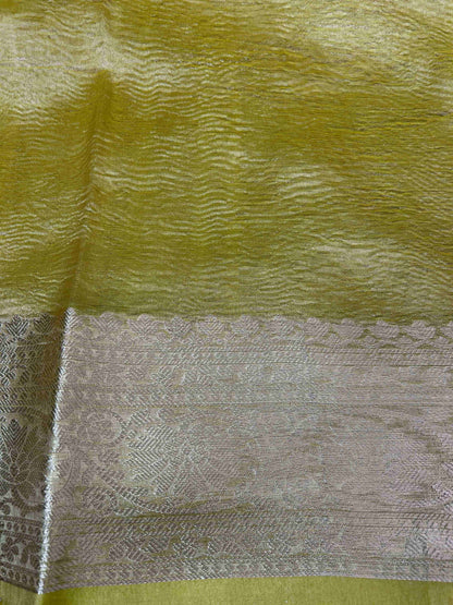 Yellow with threadwork crush tissue banarasi silk saree Niaura