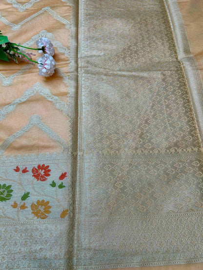 Peach with meenakari boarder tissue banarasi silk saree Niaura
