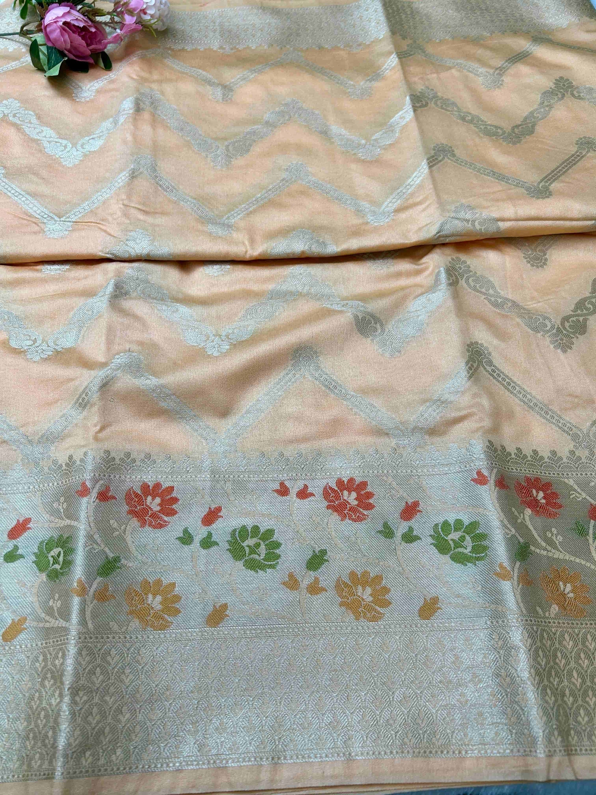 Peach with meenakari boarder tissue banarasi silk saree Niaura