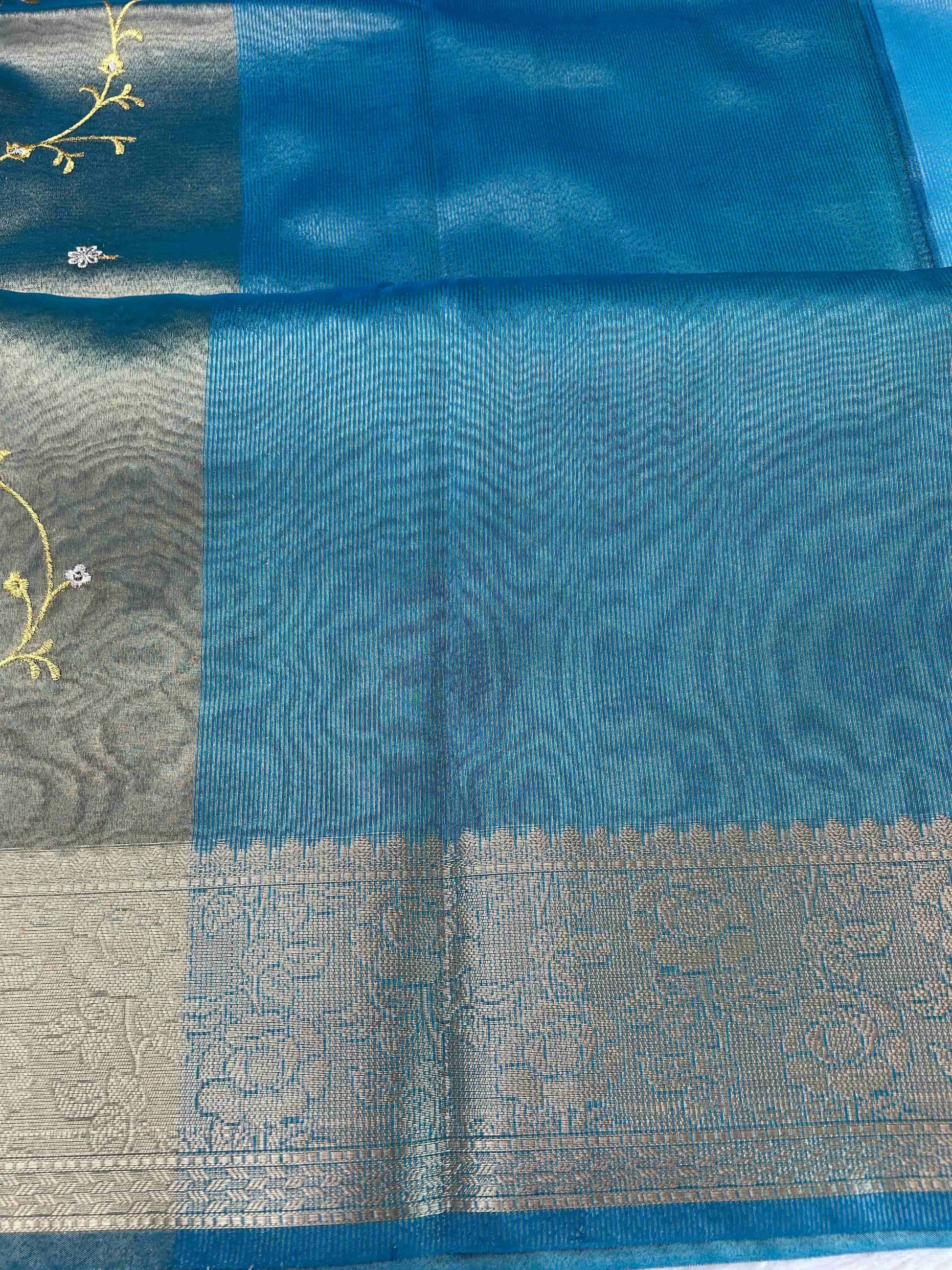 Blue with zari work tissue banarasi silk saree Niaura