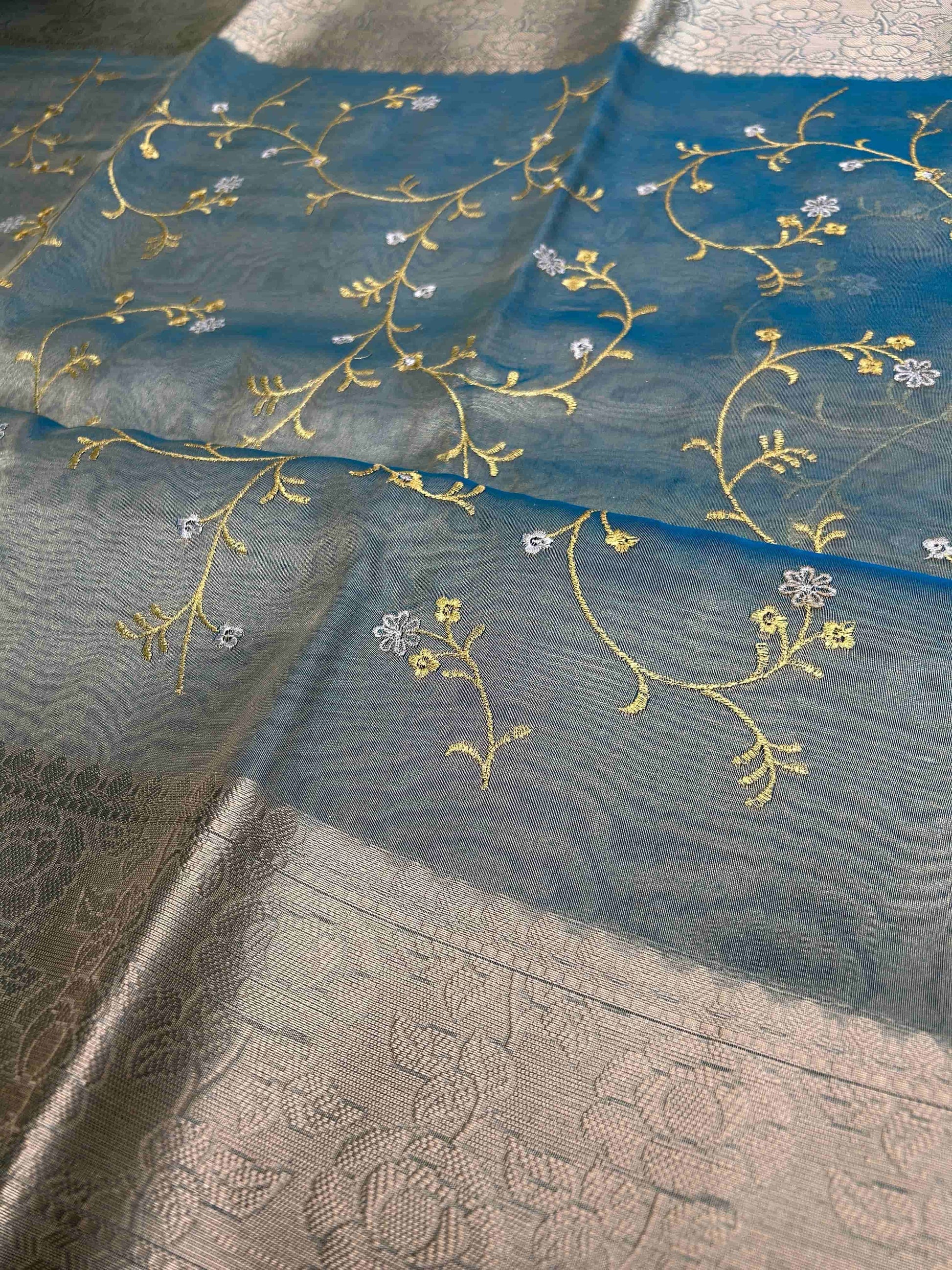 Blue with zari work tissue banarasi silk saree Niaura