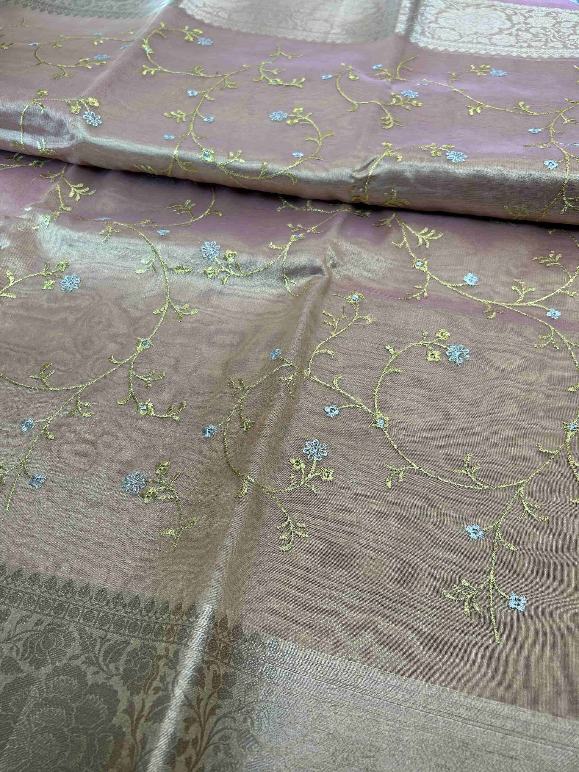 Pink with zari work tissue banarasi silk saree Niaura