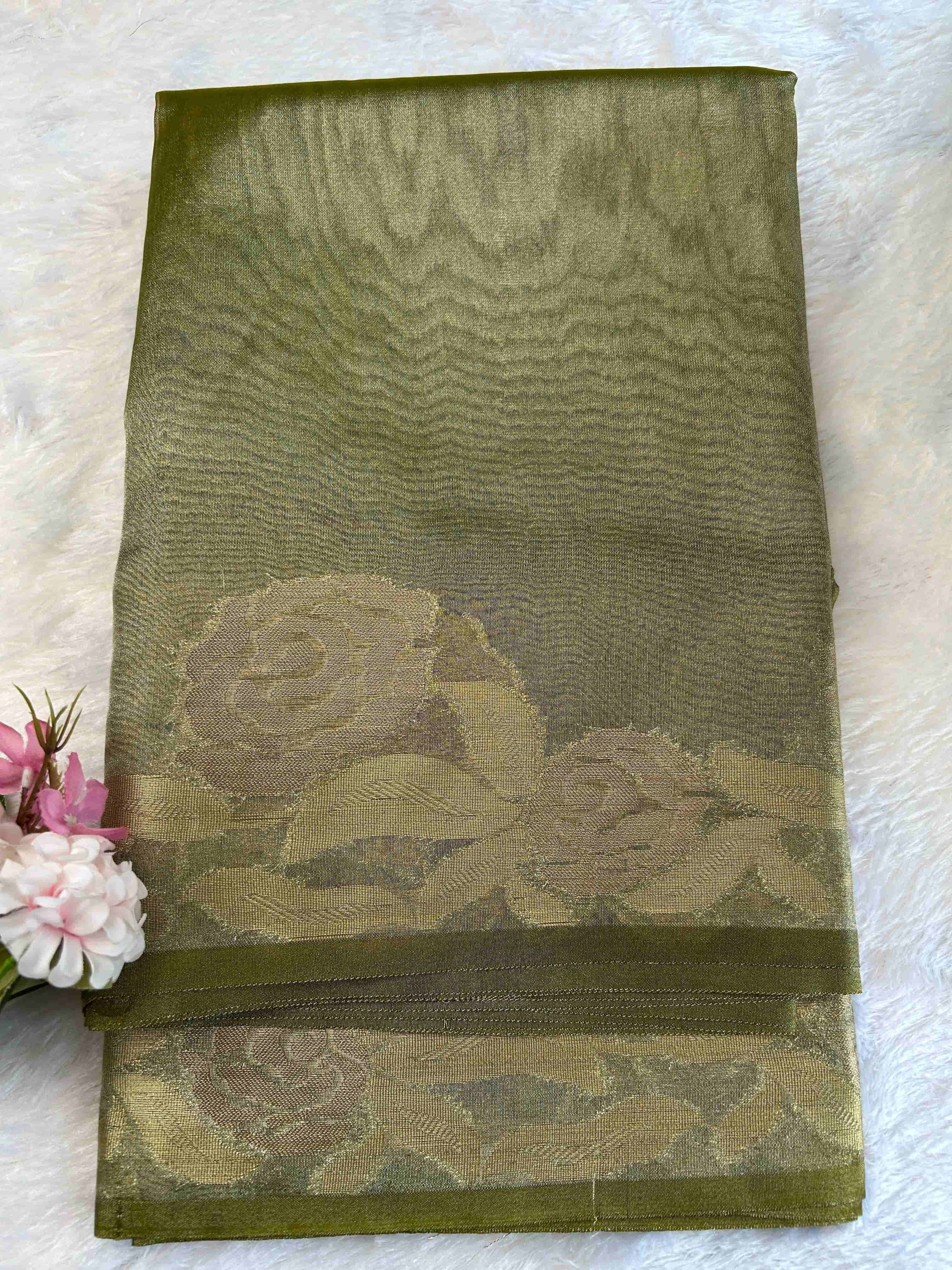 Green with rose boarder tissue banarasi silk saree Niaura