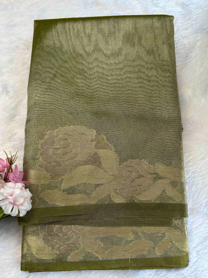 Green with rose boarder tissue banarasi silk saree Niaura