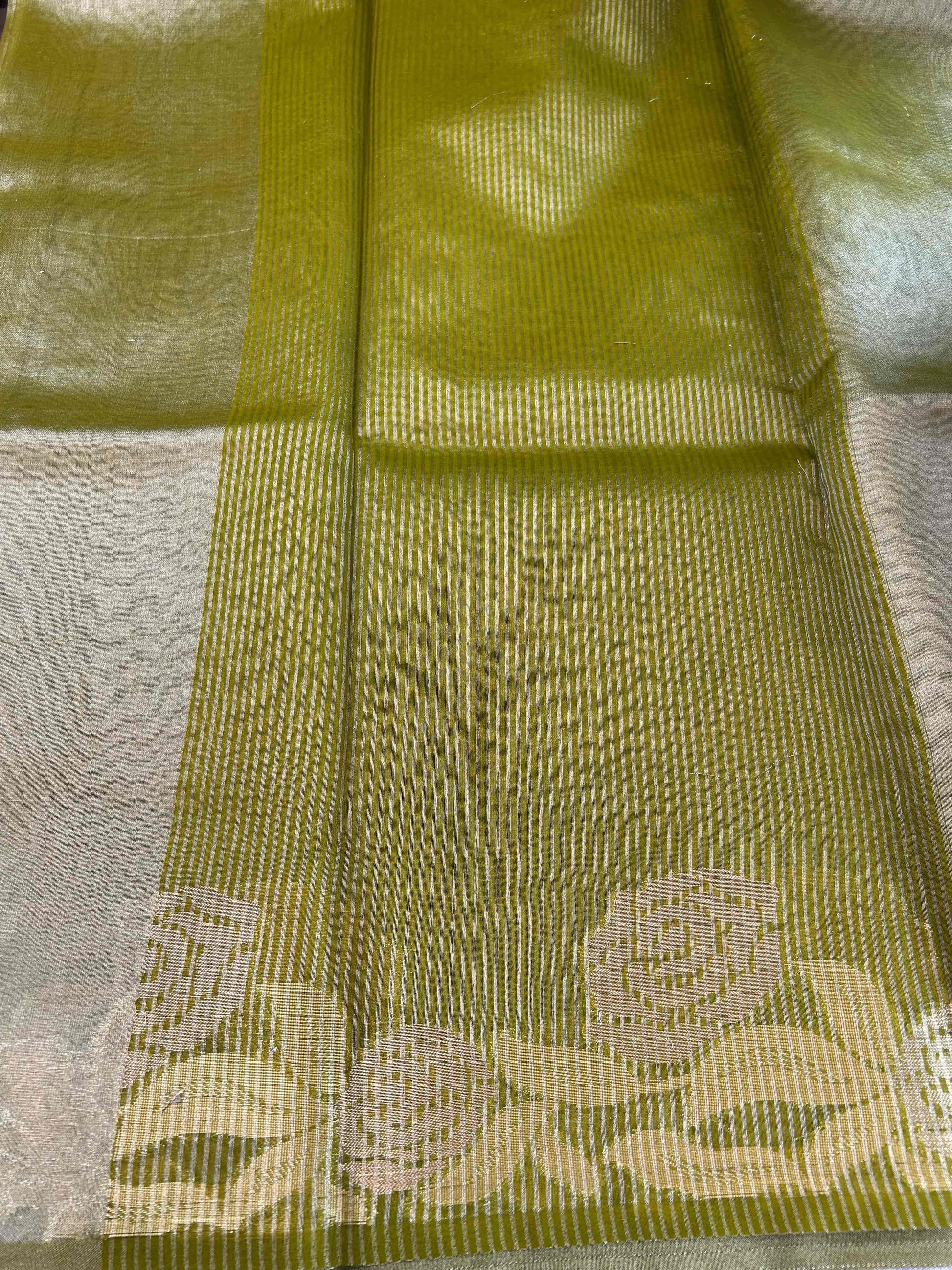 Green with rose boarder tissue banarasi silk saree Niaura