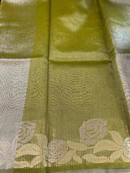 Green with rose boarder tissue banarasi silk saree Niaura