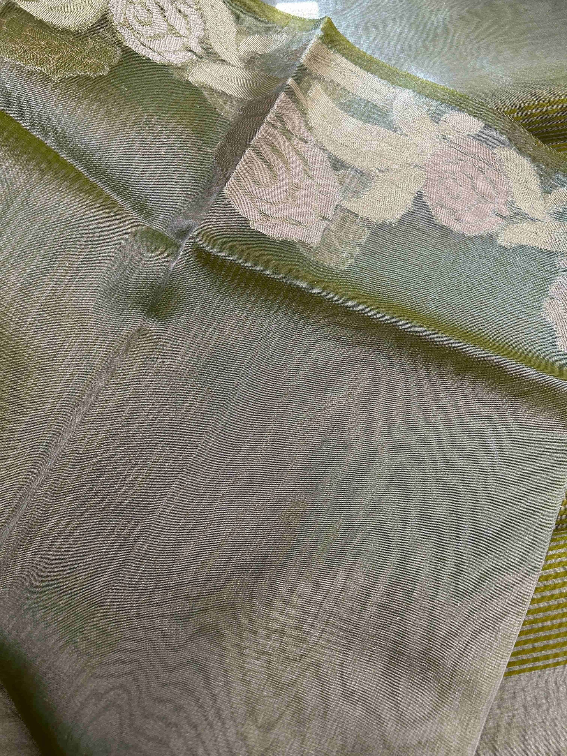 Green with rose boarder tissue banarasi silk saree Niaura