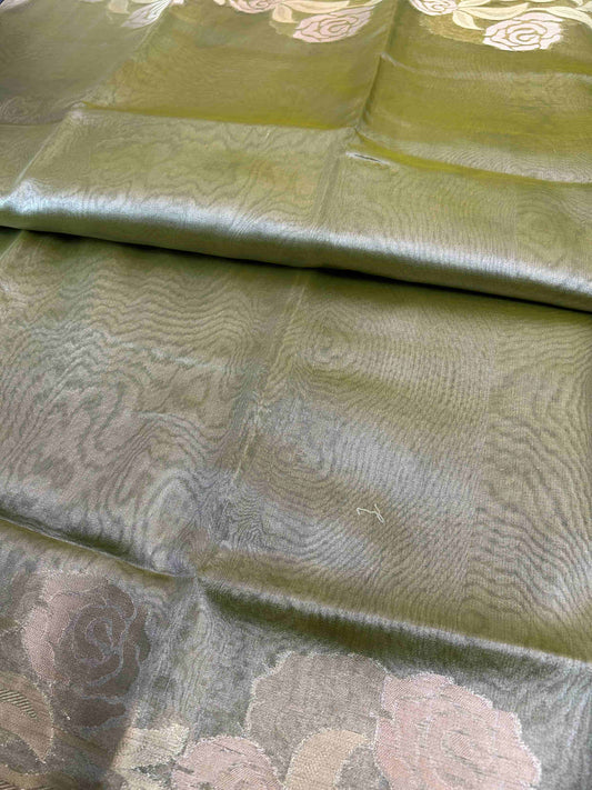 Green with rose boarder tissue banarasi silk saree Niaura