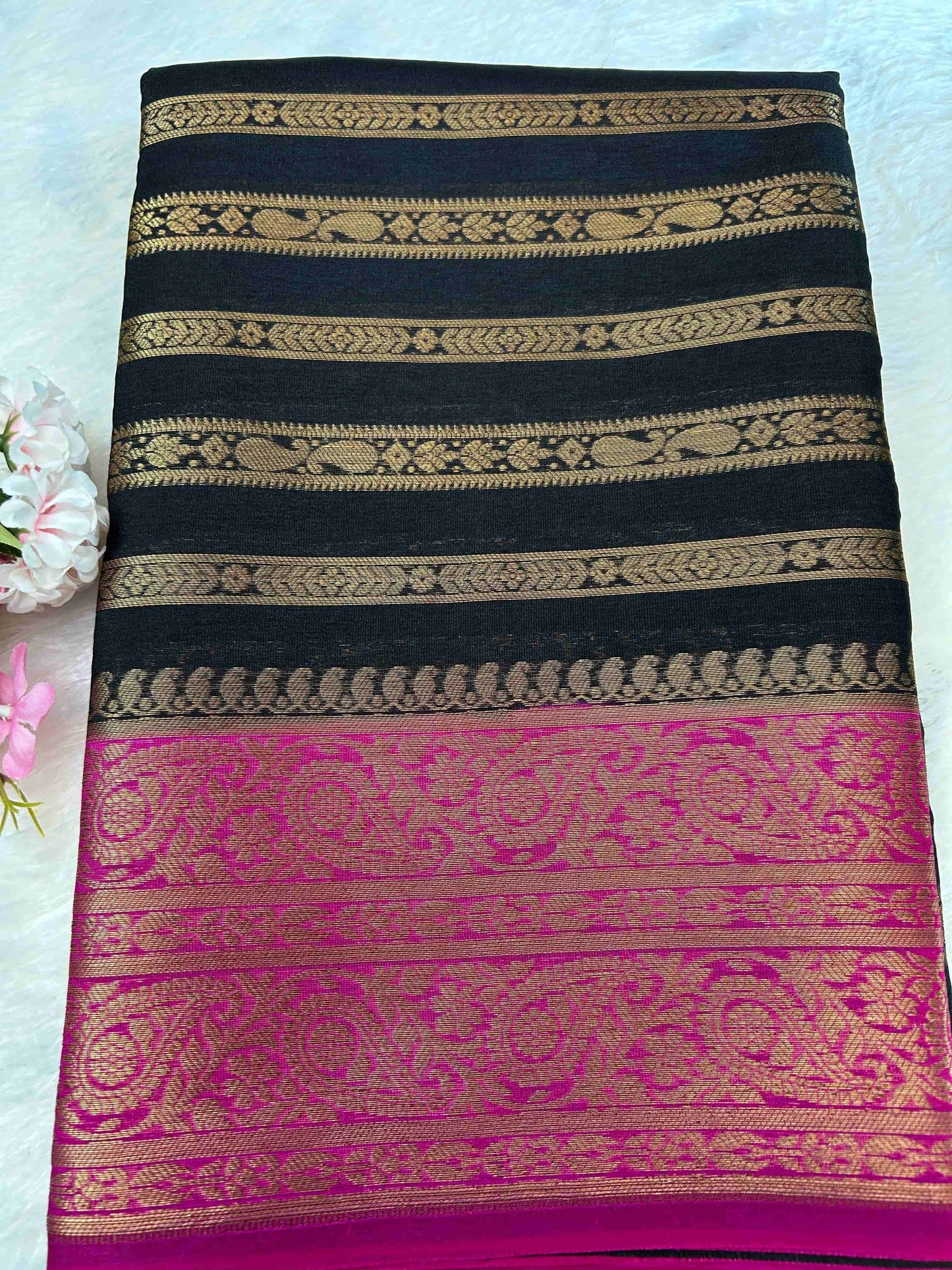 Black stripe pattern dupian banarasi silk saree Niaura