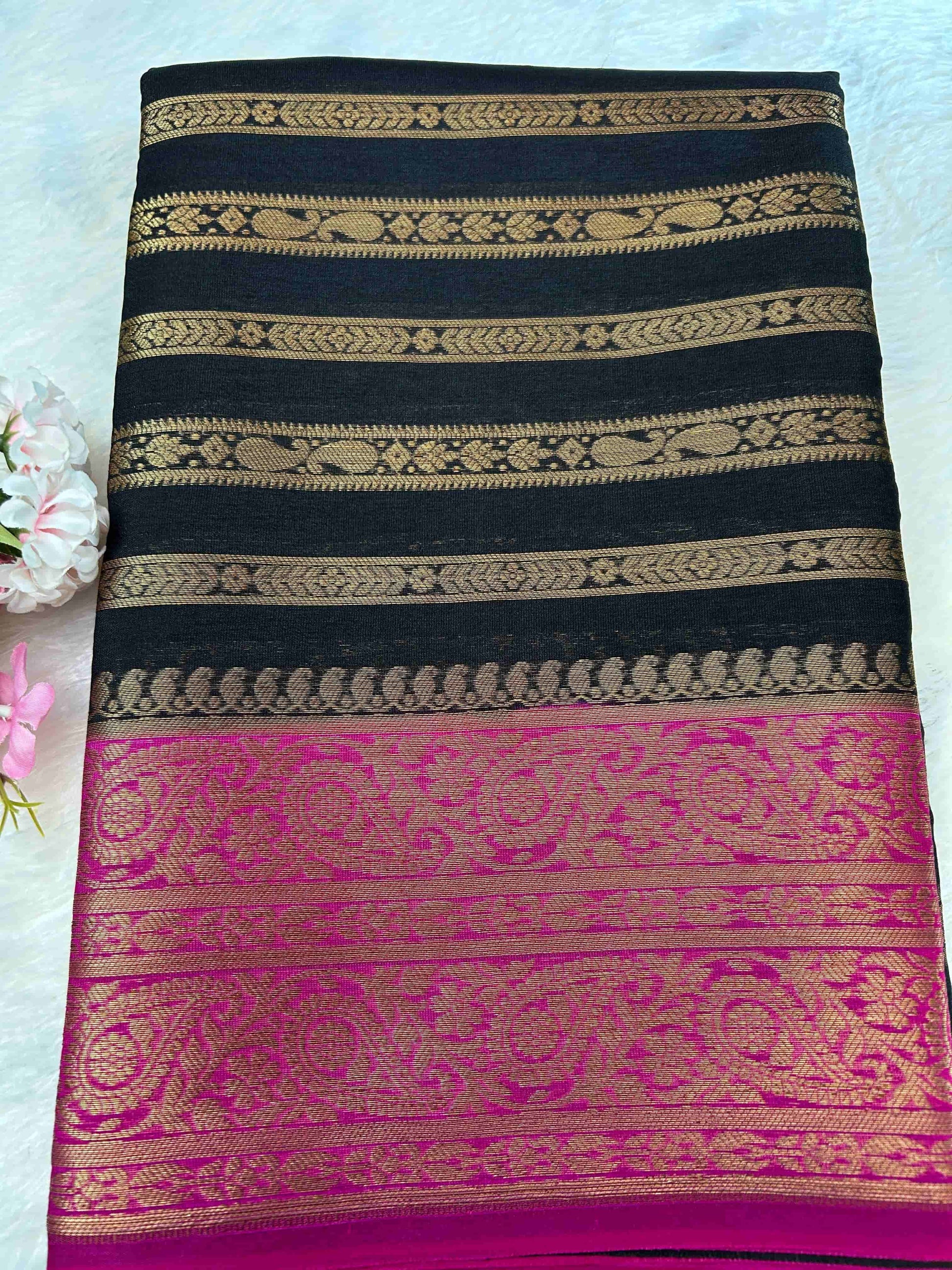 Black stripe pattern dupian banarasi silk saree Niaura