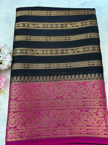 Black stripe pattern dupian banarasi silk saree Niaura