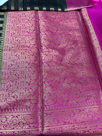 Black stripe pattern dupian banarasi silk saree Niaura
