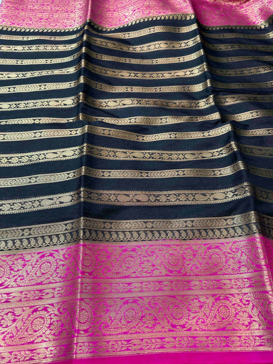 Black stripe pattern dupian banarasi silk saree Niaura