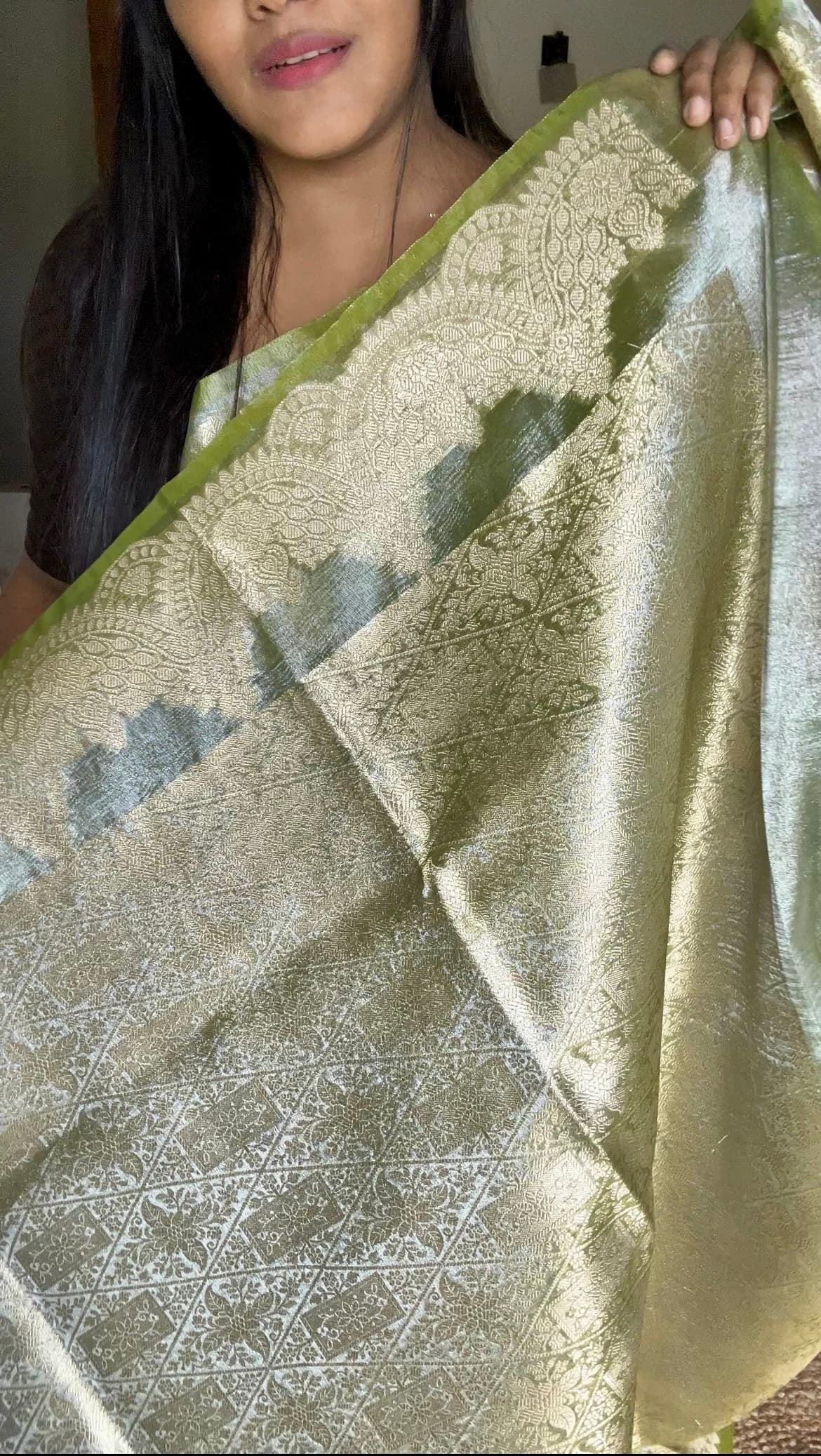 Green tissue scallop boarder banarasi silk saree Niaura