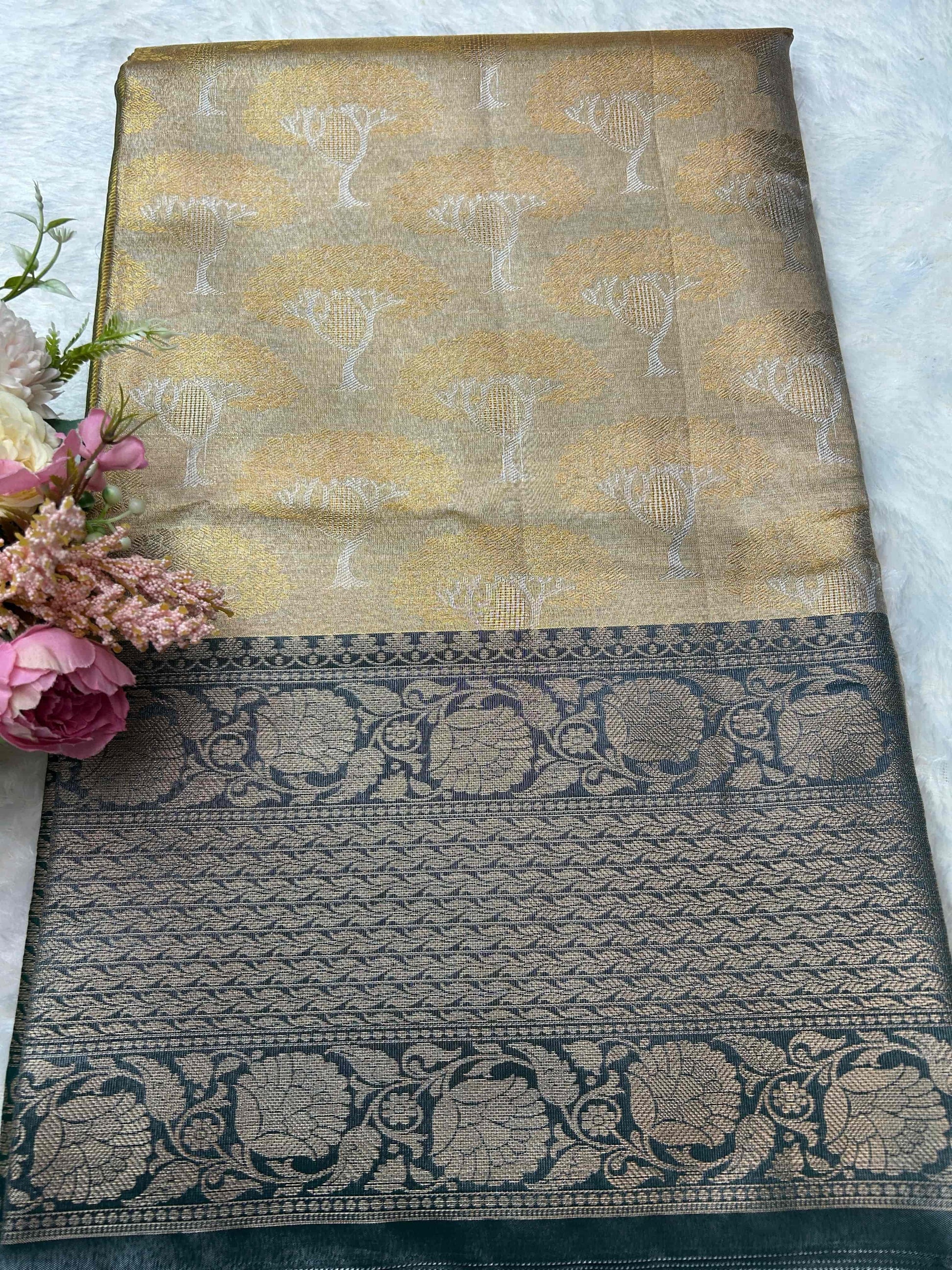 Gold tissue with green boarder banarasi silk saree Niaura