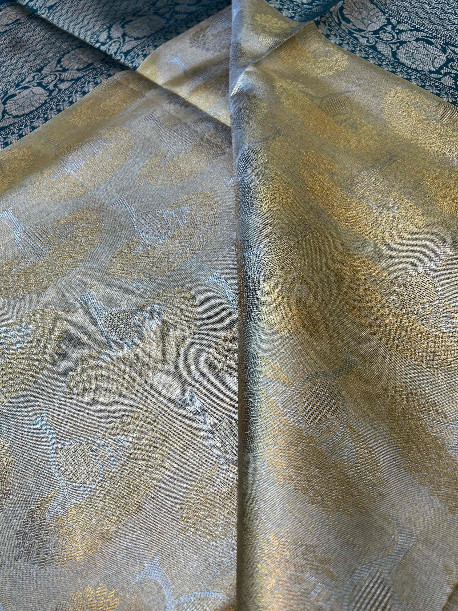 Gold tissue with green boarder banarasi silk saree Niaura