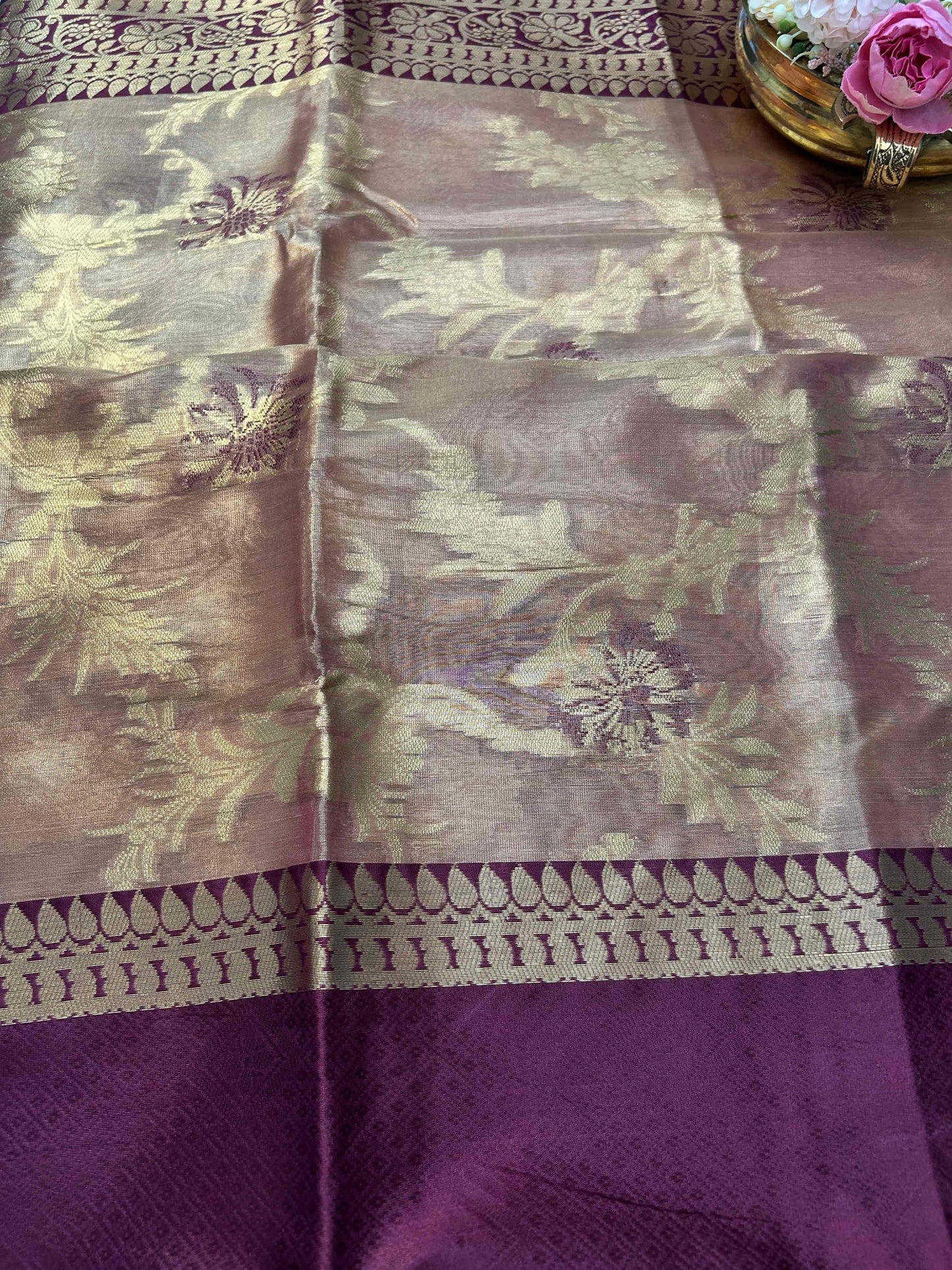 Gold tissue with deep wine boarder banarasi silk saree Niaura