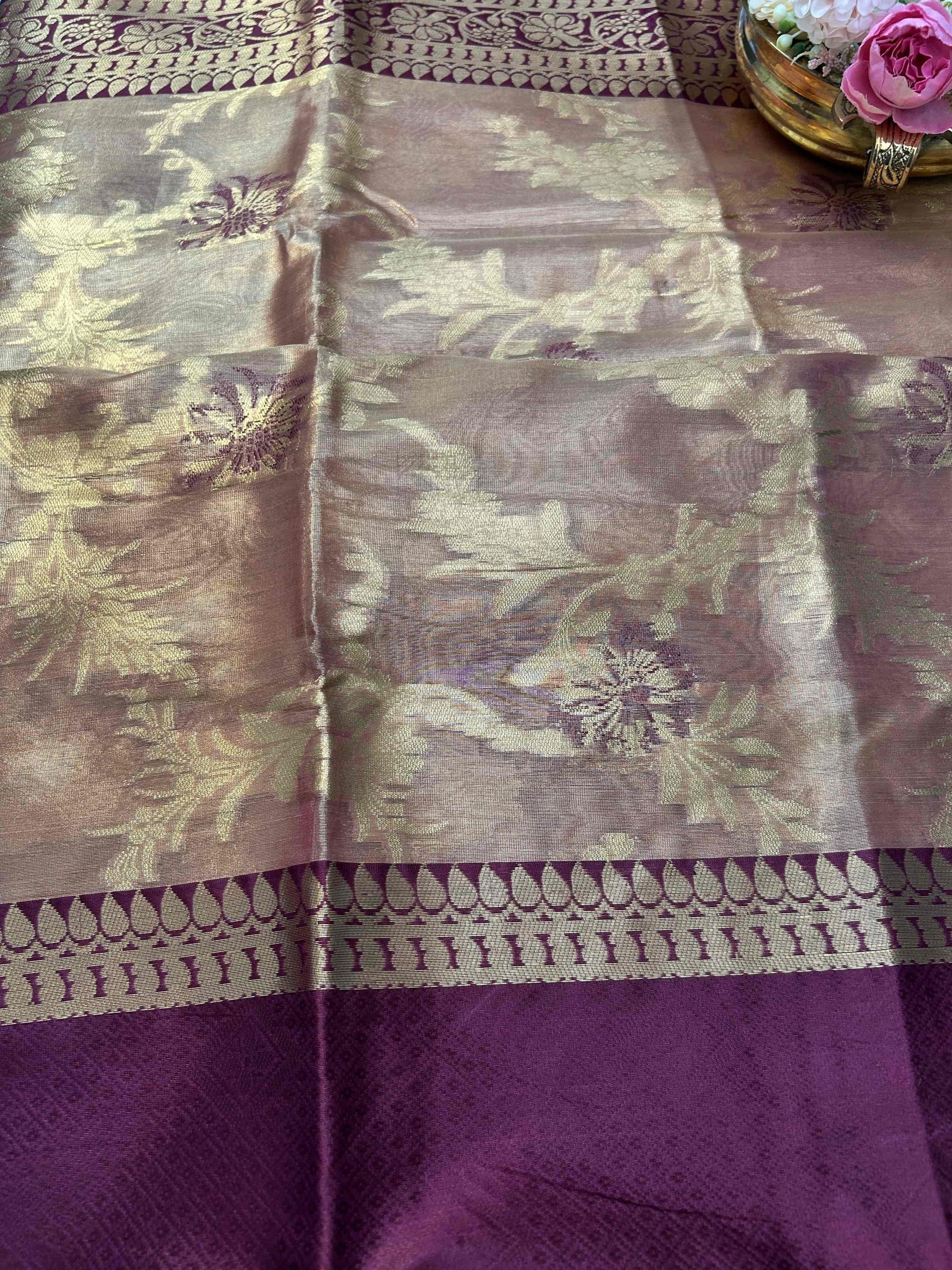 Gold tissue with deep wine boarder banarasi silk saree Niaura