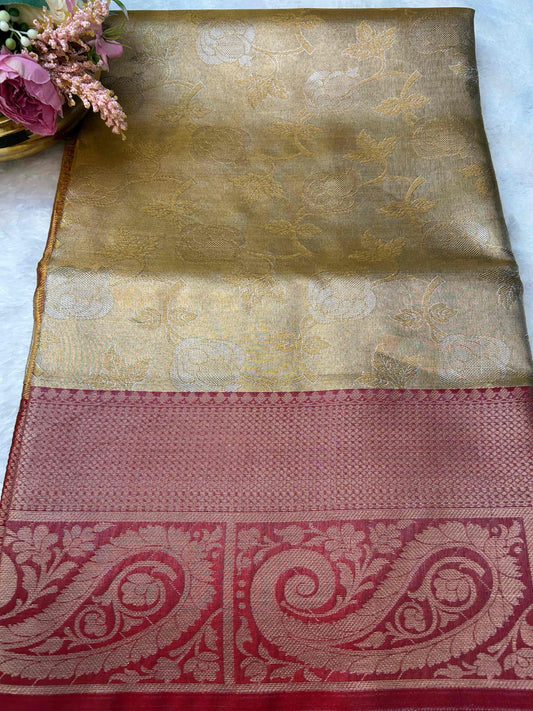 Gold tissue with red boarder banarasi silk saree Niaura