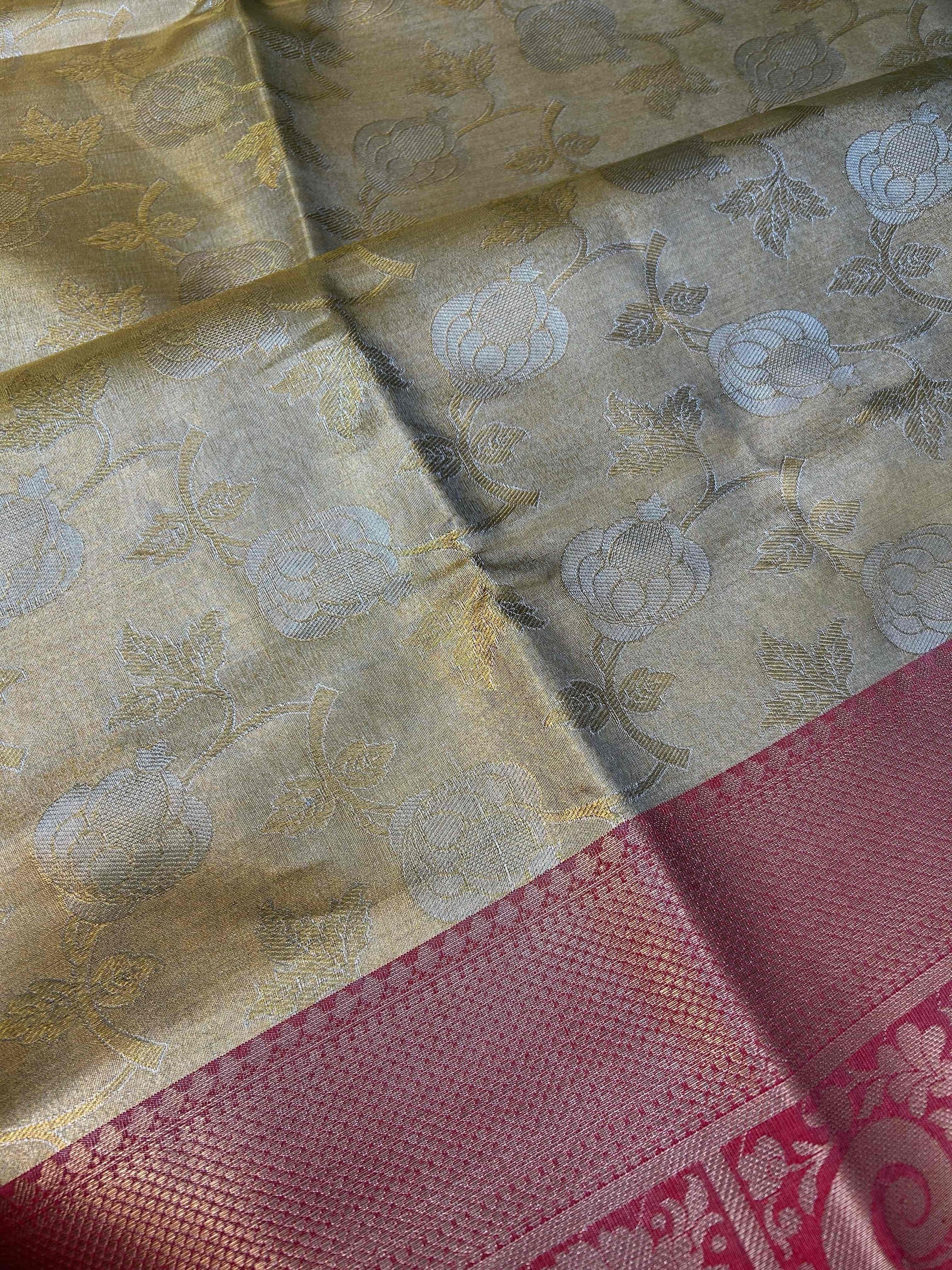 Gold tissue with red boarder banarasi silk saree Niaura