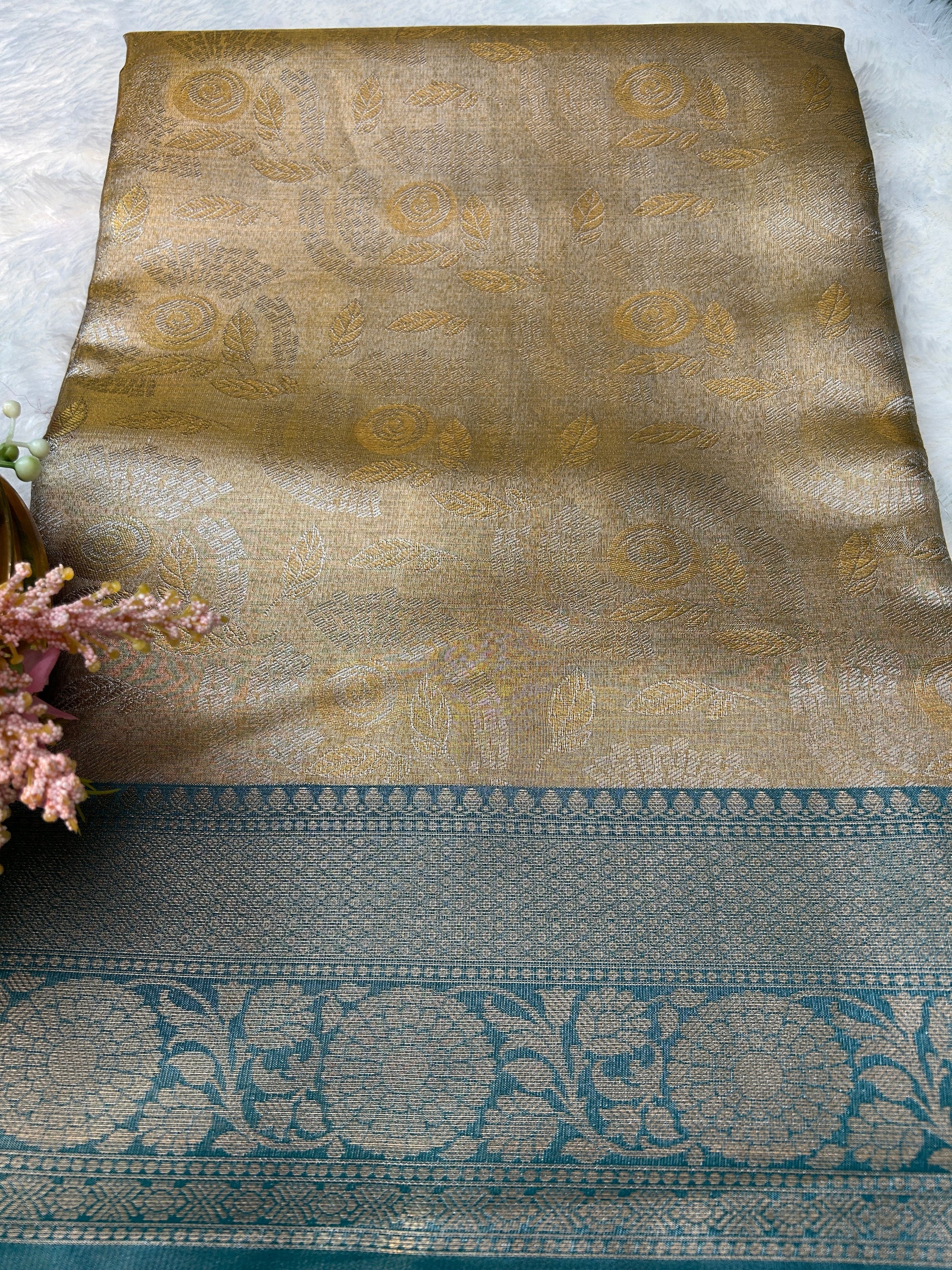 Gold tissue with blue boarder banarasi silk saree Niaura