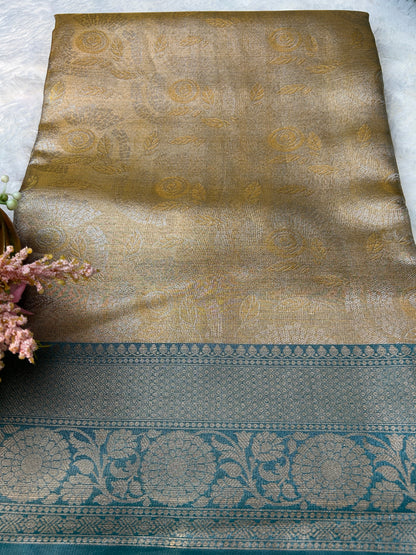Gold tissue with blue boarder banarasi silk saree Niaura