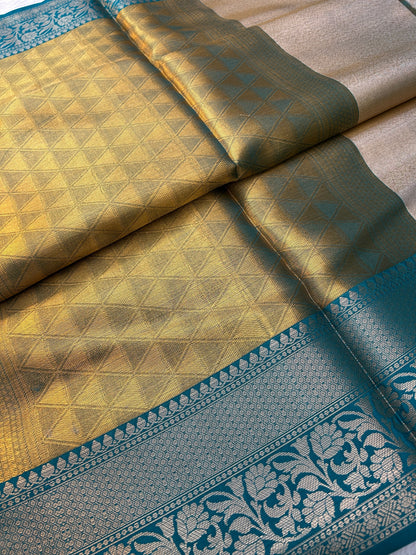 Gold tissue with blue boarder banarasi silk saree Niaura