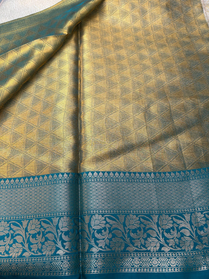 Gold tissue with blue boarder banarasi silk saree Niaura