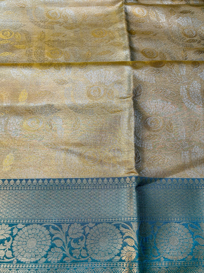 Gold tissue with blue boarder banarasi silk saree Niaura