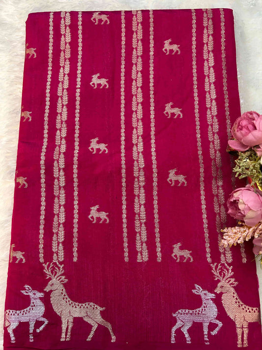 Rani pink with black brocade blouse banarasi raw silk saree Niaura