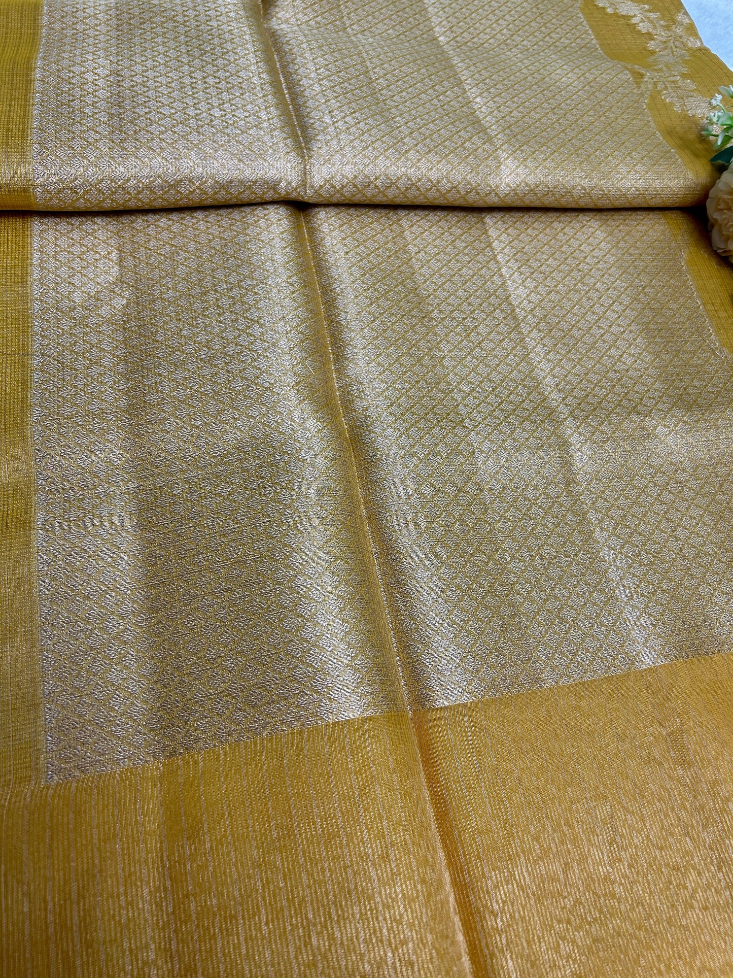 Yellow silver zari kota tissue banarasi silk saree Niaura