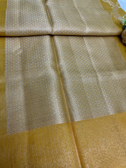 Yellow silver zari kota tissue banarasi silk saree Niaura