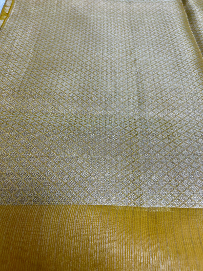 Yellow silver zari kota tissue banarasi silk saree Niaura