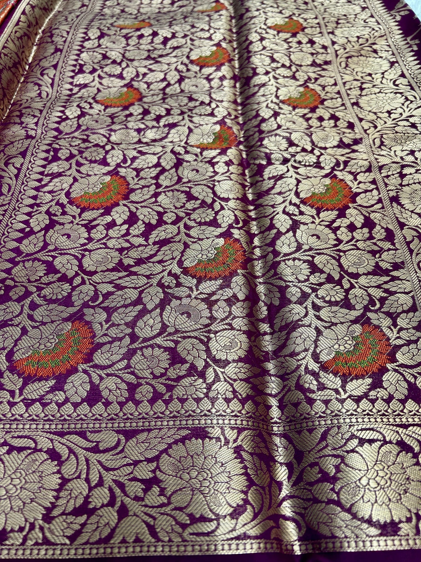 Purple jaal meenakari work georgette banarasi silk saree Niaura