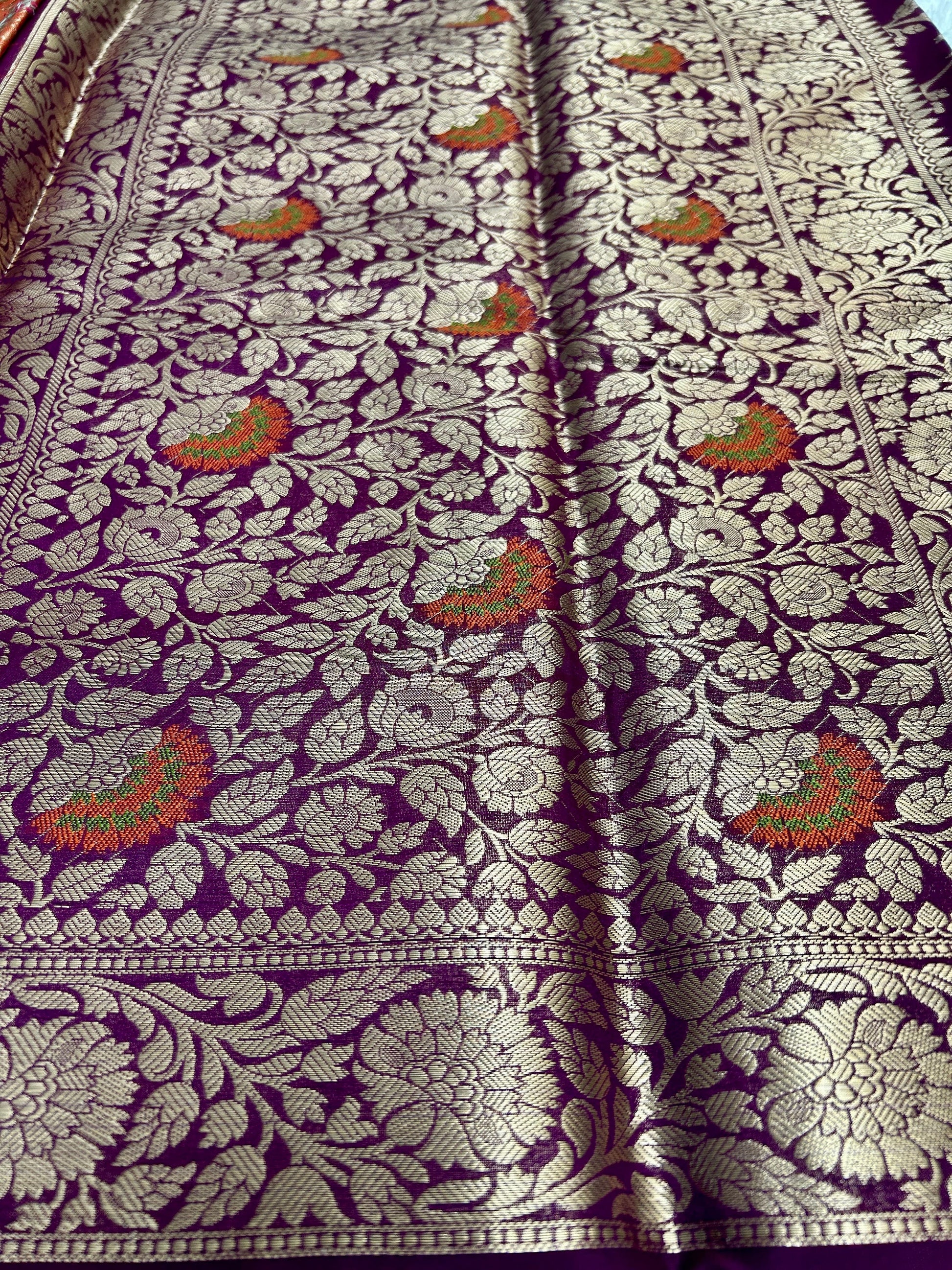 Purple jaal meenakari work georgette banarasi silk saree Niaura