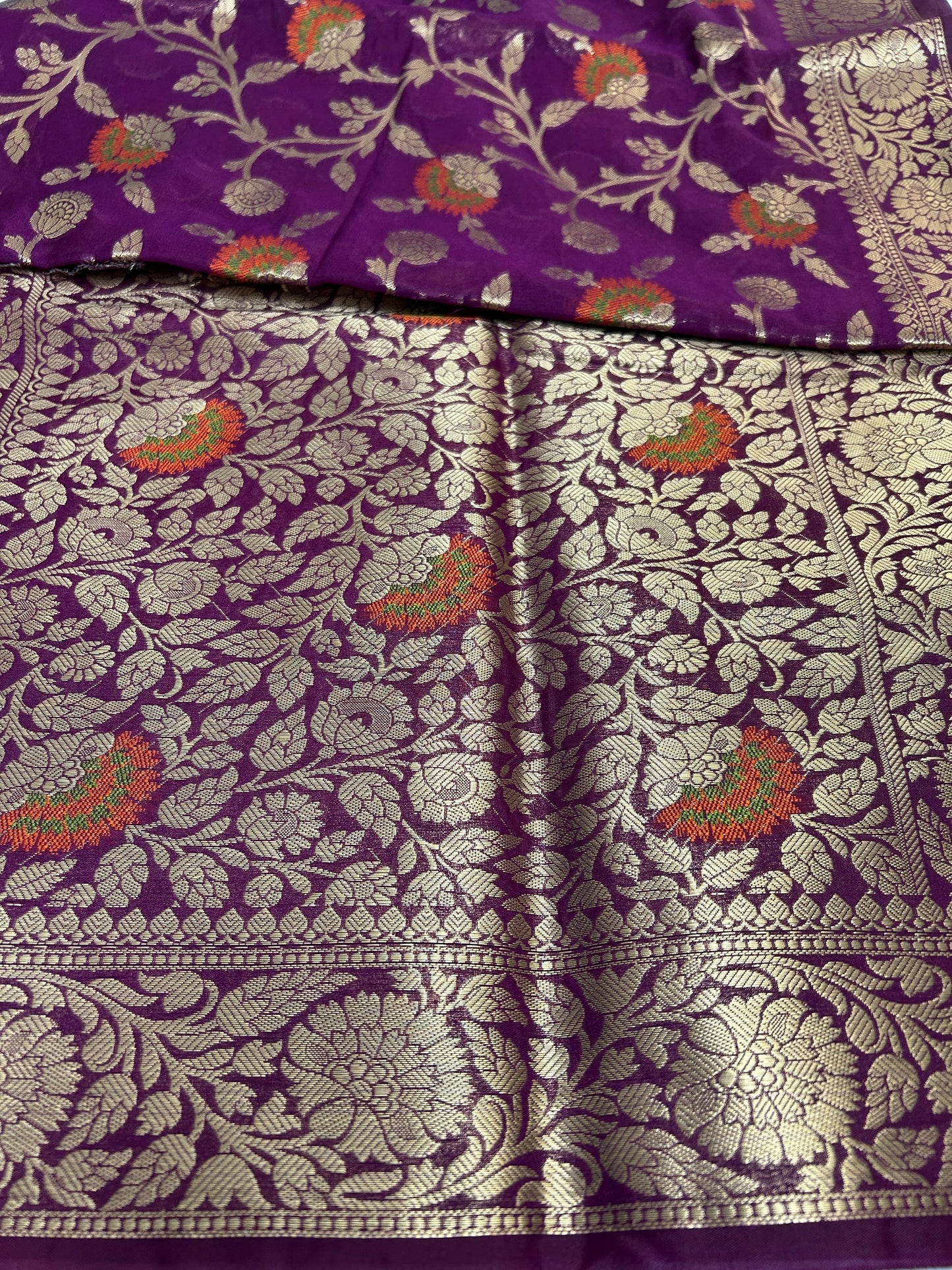 Purple jaal meenakari work georgette banarasi silk saree Niaura