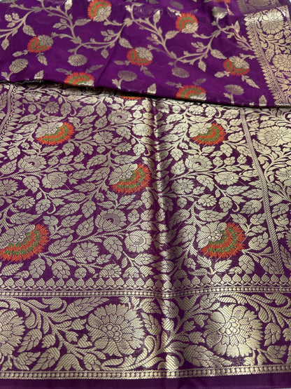 Purple jaal meenakari work georgette banarasi silk saree Niaura