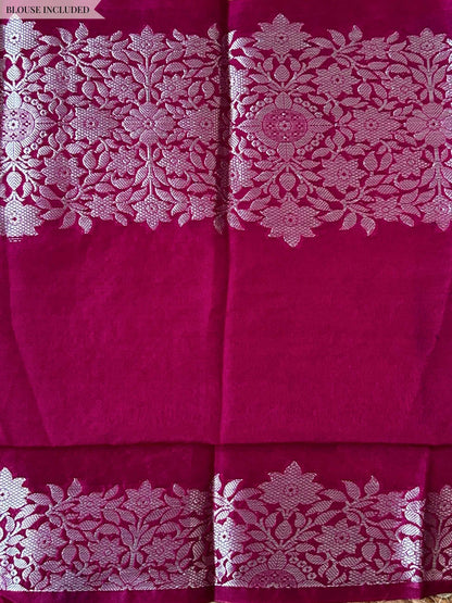 Powdered Blue Dupion Silk Banarasi Saree Silver Zari Booti