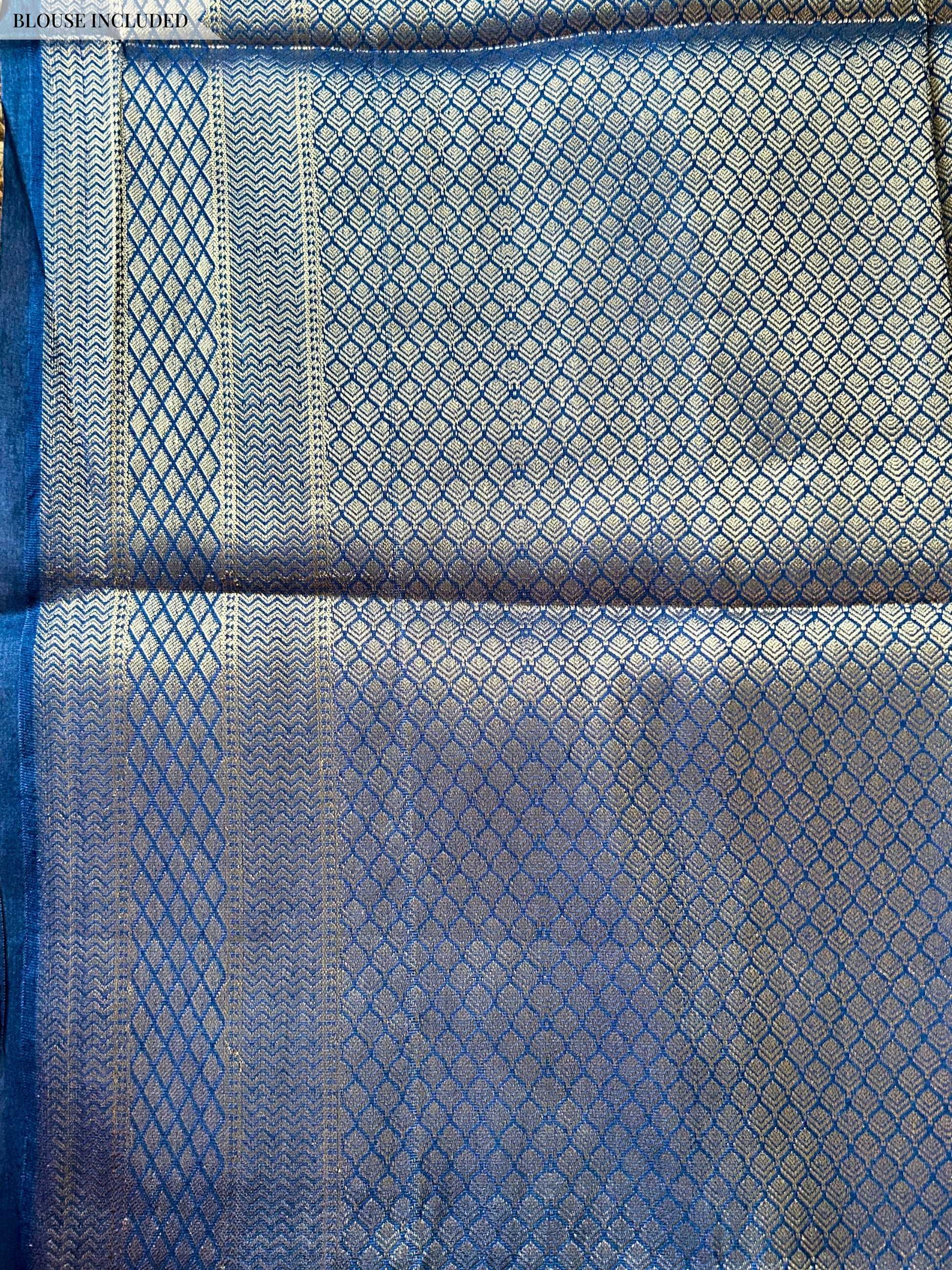 Brocade blouse piece included with blue Katan silk Banarasi saree
