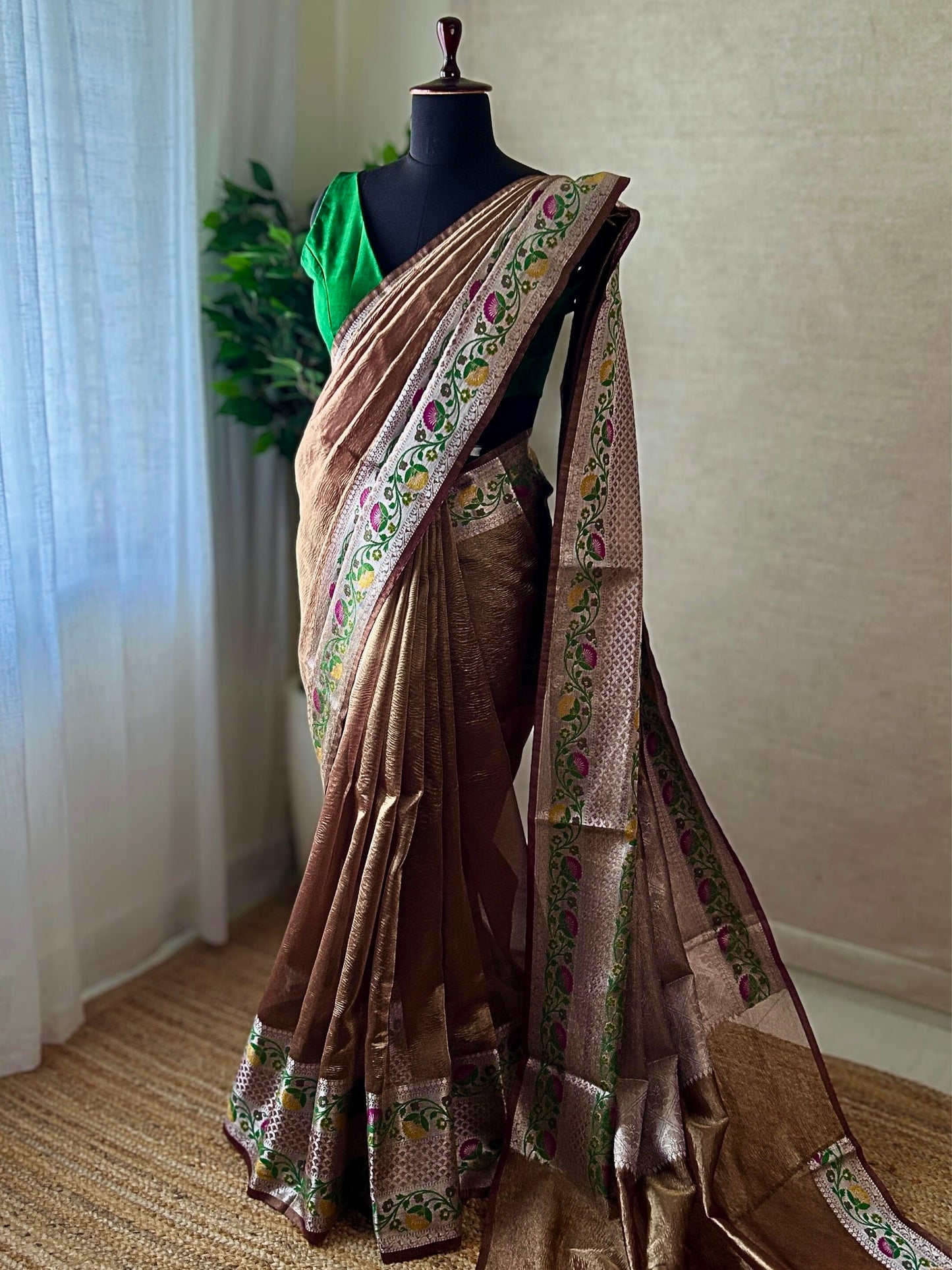 bronze Banarasi saree full drape