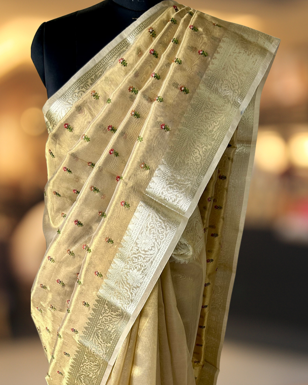 Gold tissue with threadwork butta banarasi silk saree Niaura