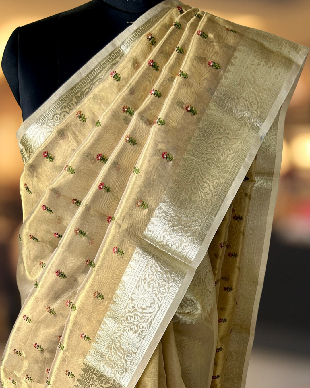 Gold tissue with threadwork butta banarasi silk saree Niaura