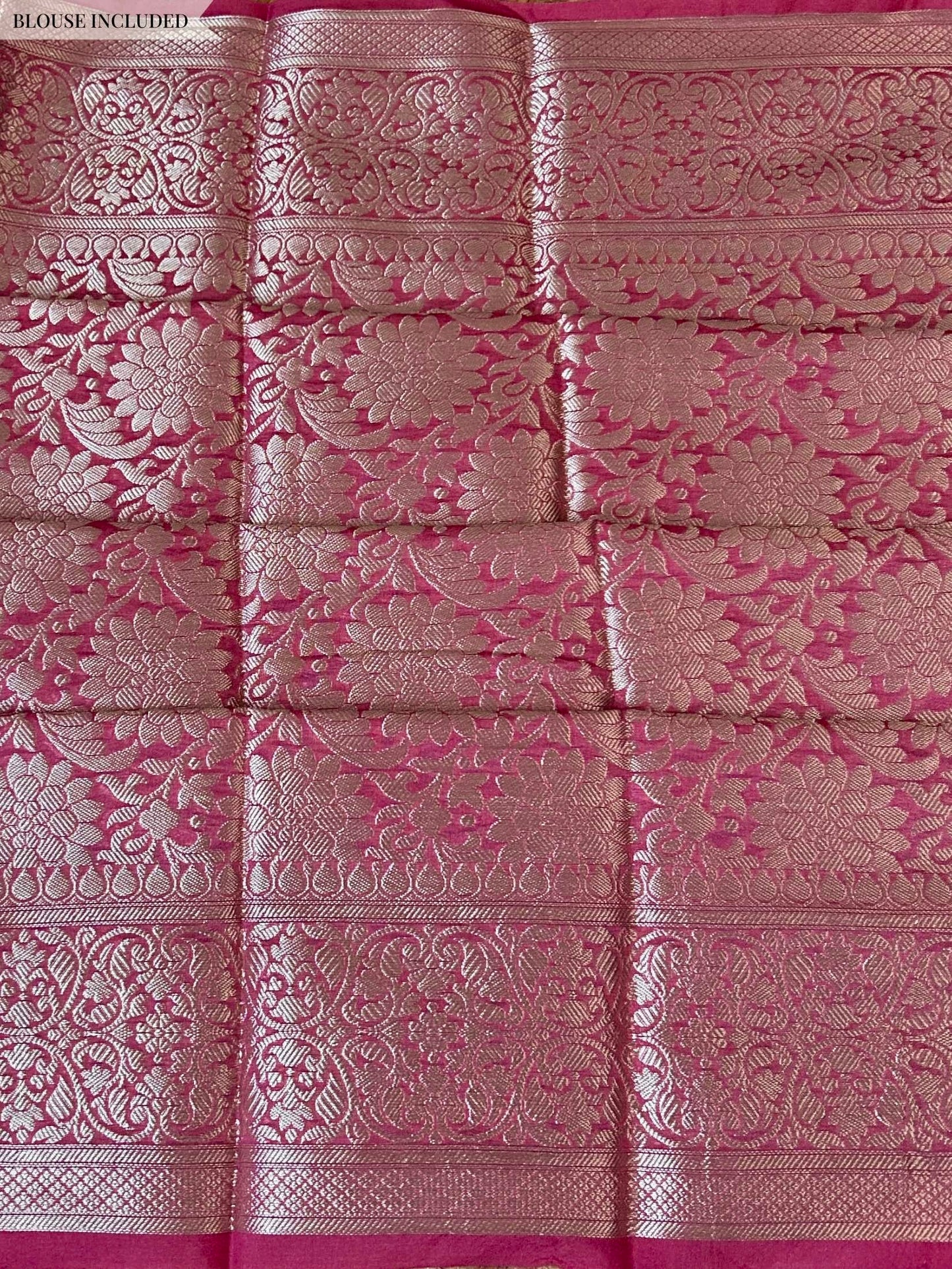Pink Soft Georgette Banarasi Saree Silver Zari Floral Jal