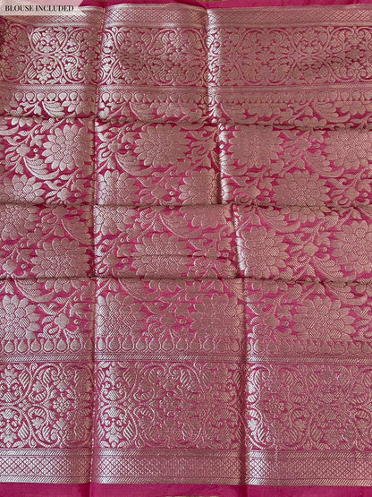 Pink Soft Georgette Banarasi Saree Silver Zari Floral Jal