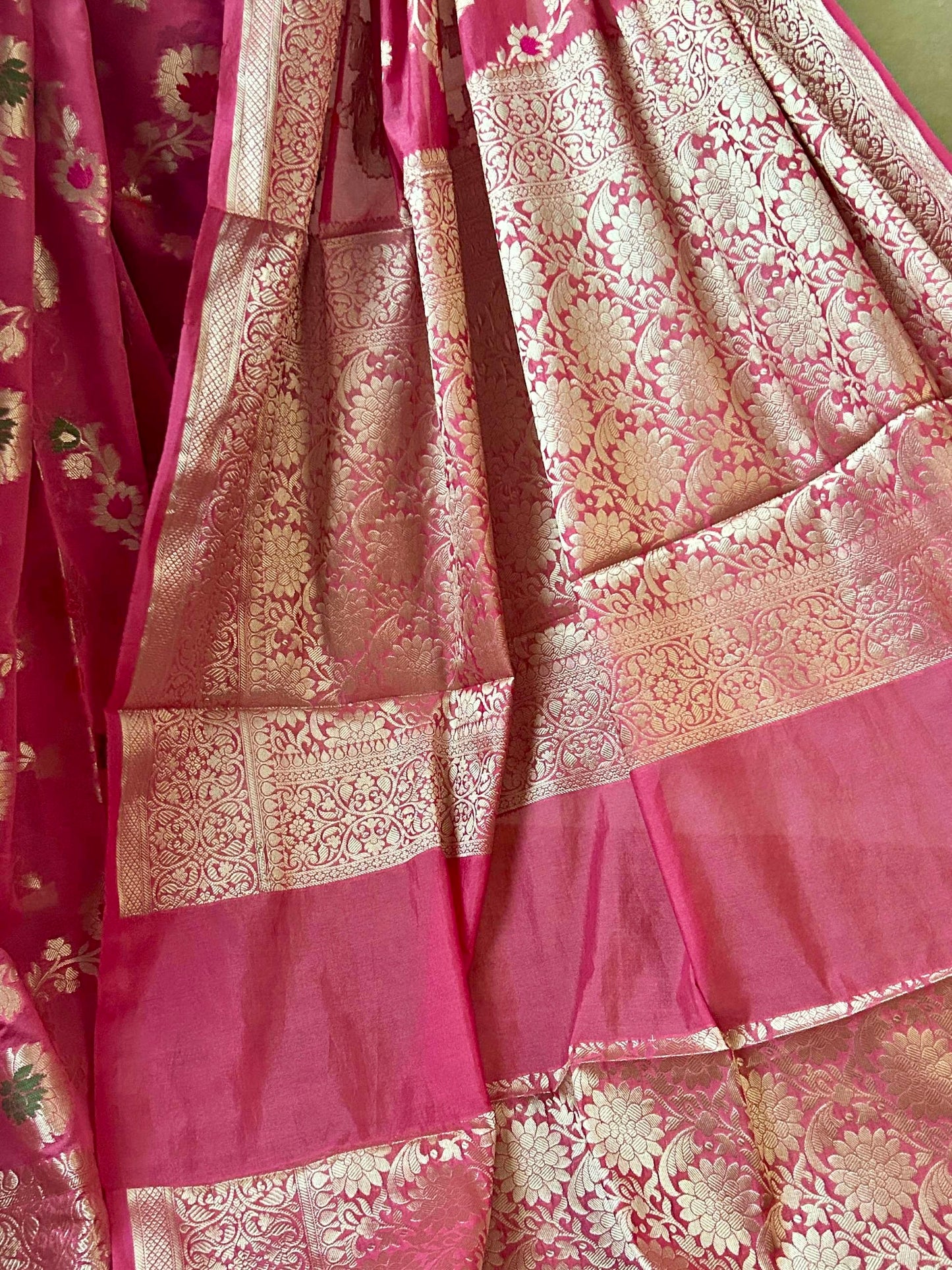 Pink Soft Georgette Banarasi Saree Silver Zari Floral Jal