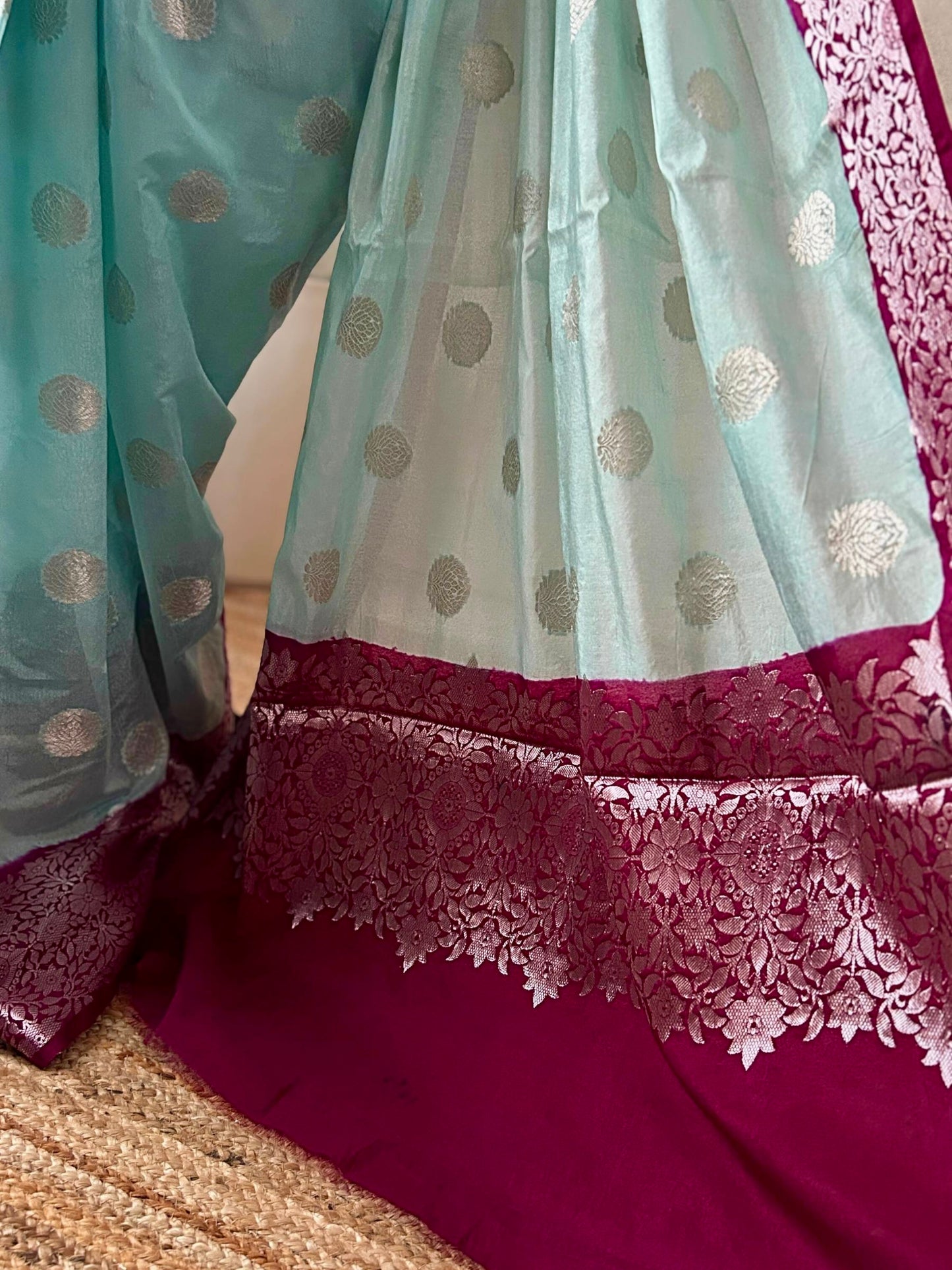 Banarasi saree pallu silver zari detail