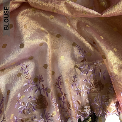Ethereal Lavender Gold Banarasi Crush Tissue Floral Saree