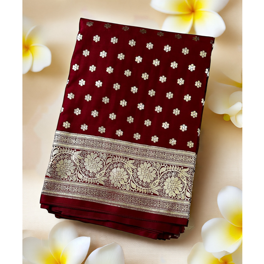 Maroon bridal katan banarasi silk saree Niaura
