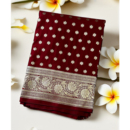 Maroon bridal katan banarasi silk saree Niaura