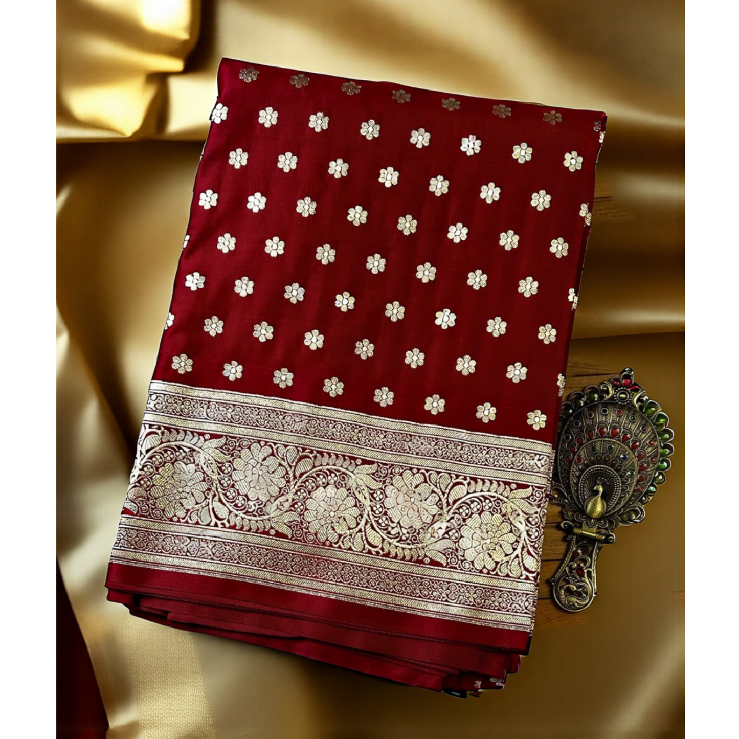 Maroon bridal katan banarasi silk saree Niaura